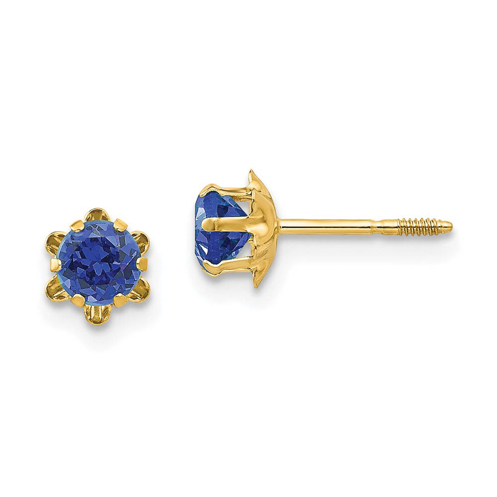 4mm Synthetic Sapphire Screw Back Stud Earrings in 14k Yellow Gold