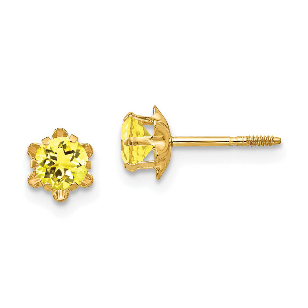 4mm Synthetic Citrine Screw Back Stud Earrings in 14k Yellow Gold