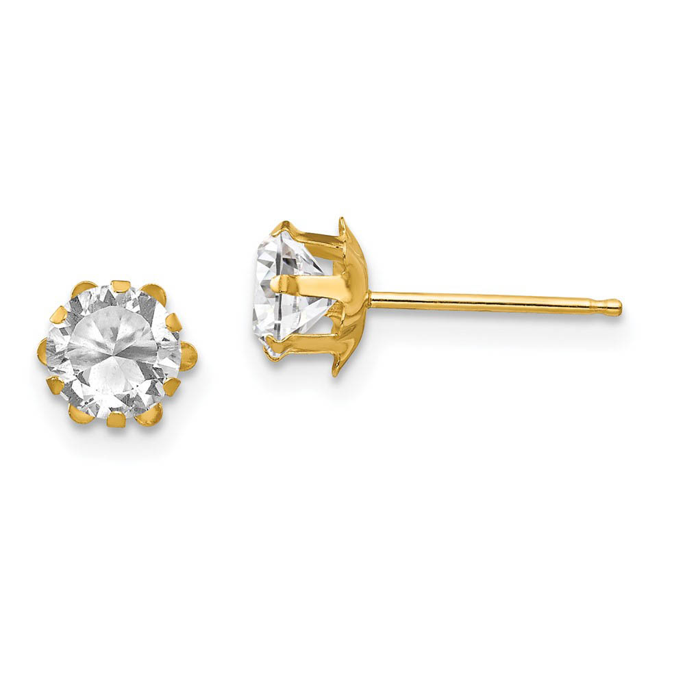 Kids 5mm Synthetic White Topaz Birthstone 14k Gold Stud Earrings