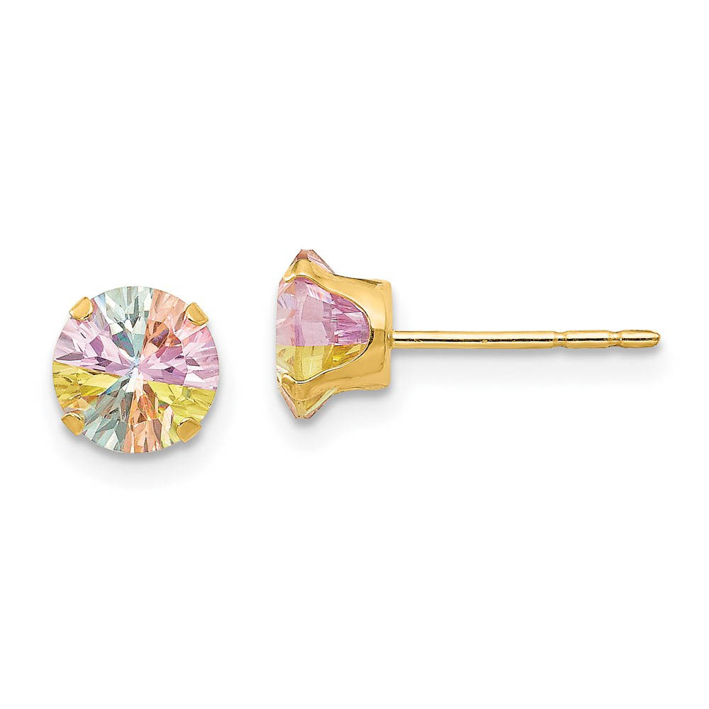 6mm Round Multicolor Cubic Zirconia Stud Earrings in 14k Yellow Gold