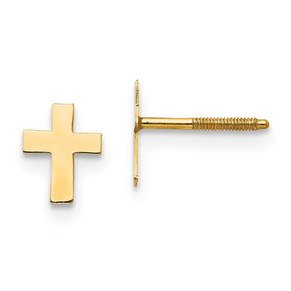 Children&#039;s 14k Yellow Gold Tiny 5mm Polished Cross Screw Back Earrings