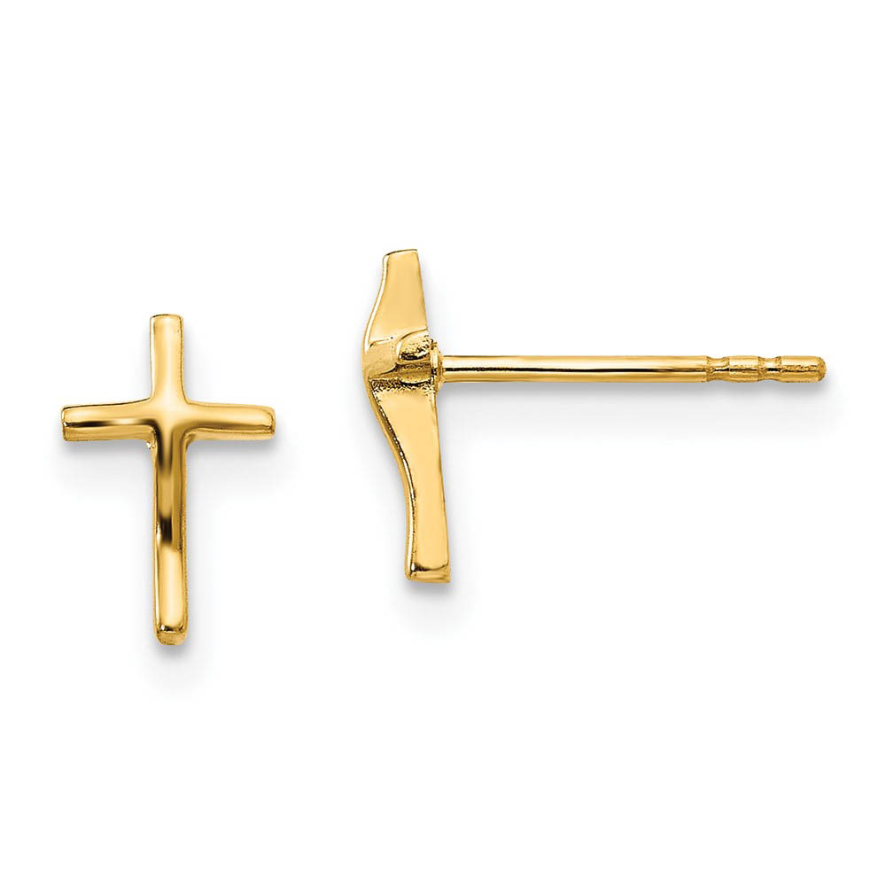 Children&#039;s 14k Yellow Gold 8mm Polished Latin Cross Post Earrings