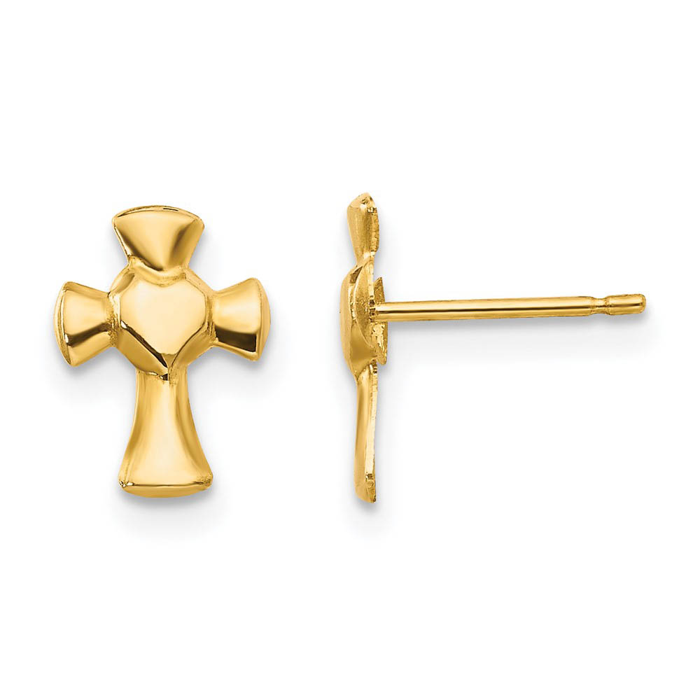 Children's 14k Yellow Gold 10mm Pattee Heart Cross Post Earrings