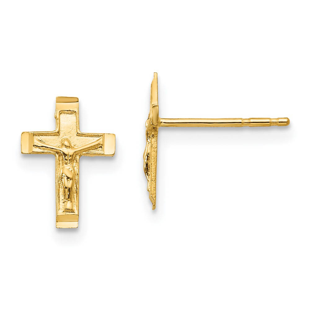 Children&#039;s 14k Yellow Gold 10mm Crucifix Cross Post Earrings