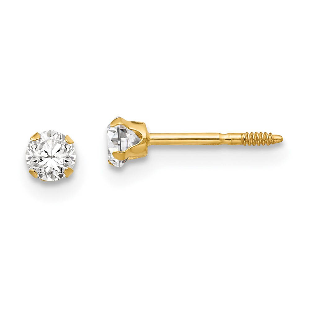 Kids 3mm Cubic Zirconia Solitaire Stud Earrings in 14k Yellow Gold