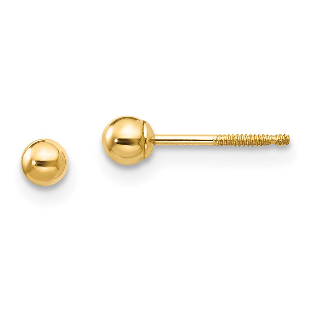 Kids 3mm Ball Screw Back Stud Earrings in 14k Yellow Gold