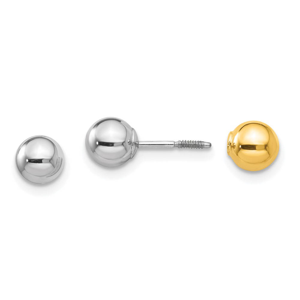 Kids Reversible 5mm Ball Screw Back Earrings in 14k Two-tone Gold