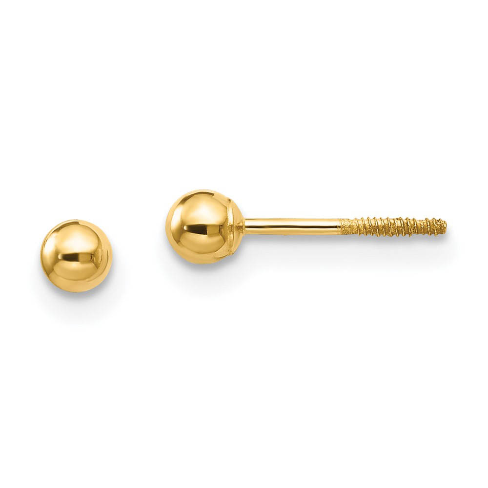 3mm Polished Ball Screw Back Stud Earrings in 14k Yellow Gold