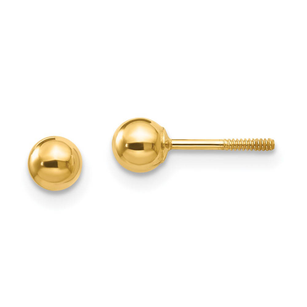 4mm Polished Ball Screw Back Stud Earrings in 14k Yellow Gold