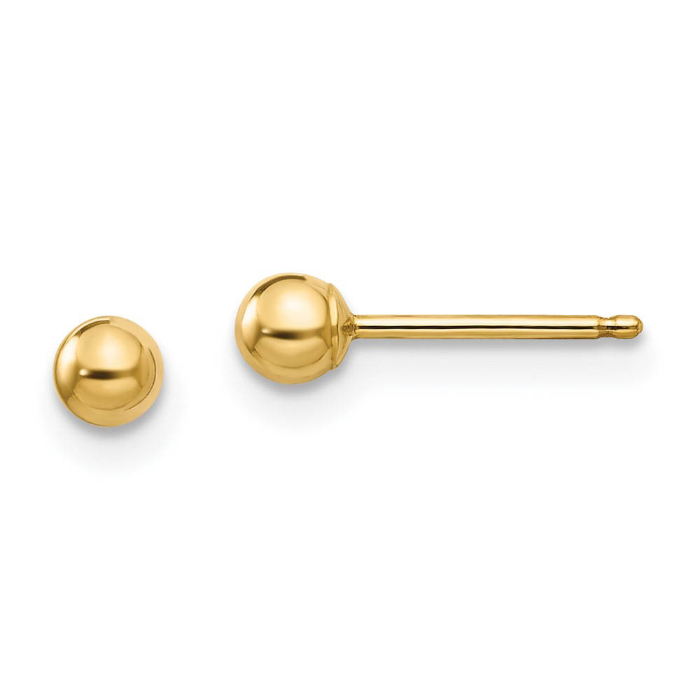 3mm Polished Ball Silicone Back Stud Earrings in 14k Yellow Gold