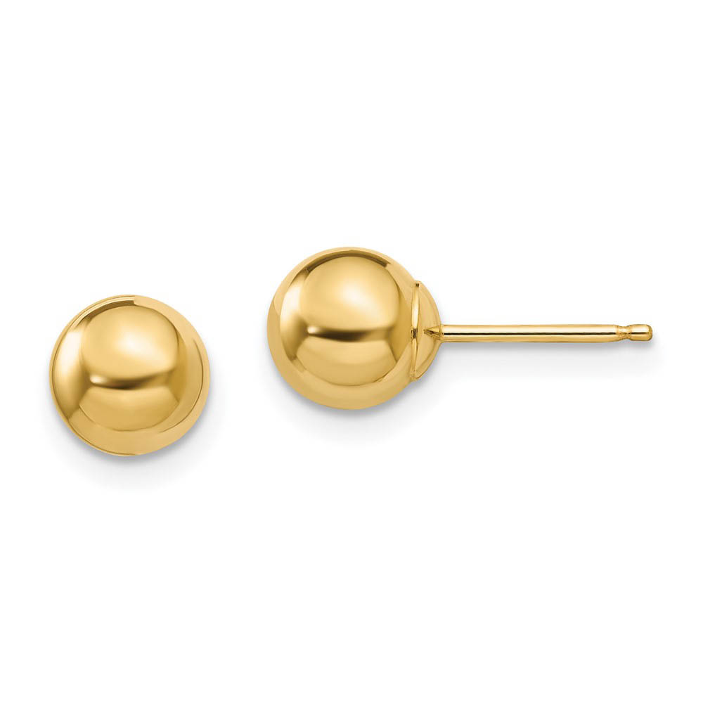 6mm Polished Ball Friction Back Stud Earrings in 14k Yellow Gold