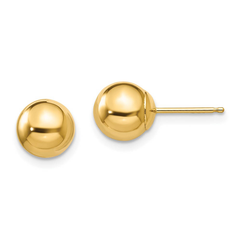 7mm Polished Ball Friction Back Stud Earrings in 14k Yellow Gold