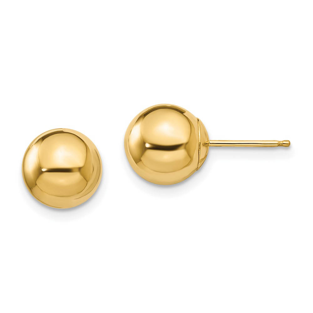 8mm Polished Ball Friction Back Stud Earrings in 14k Yellow Gold