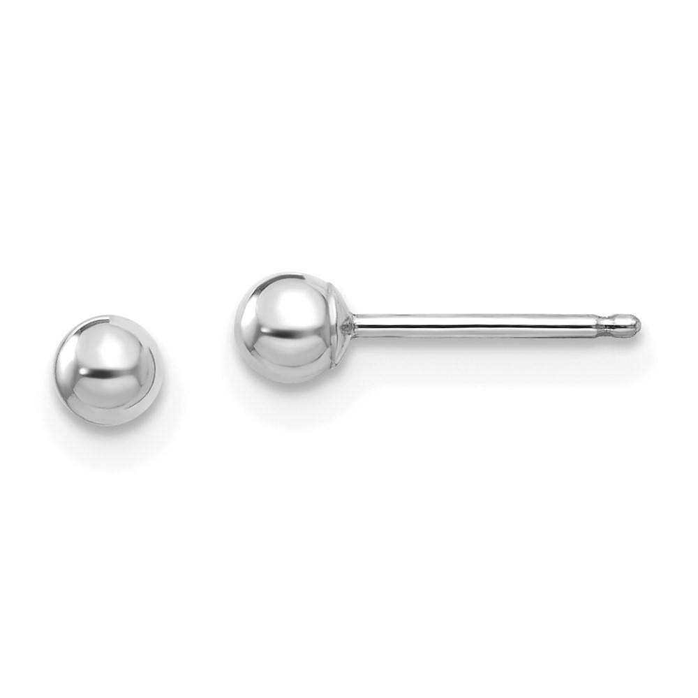 14k White Gold 3mm Polished Ball Silicone Push Back Stud Earrings