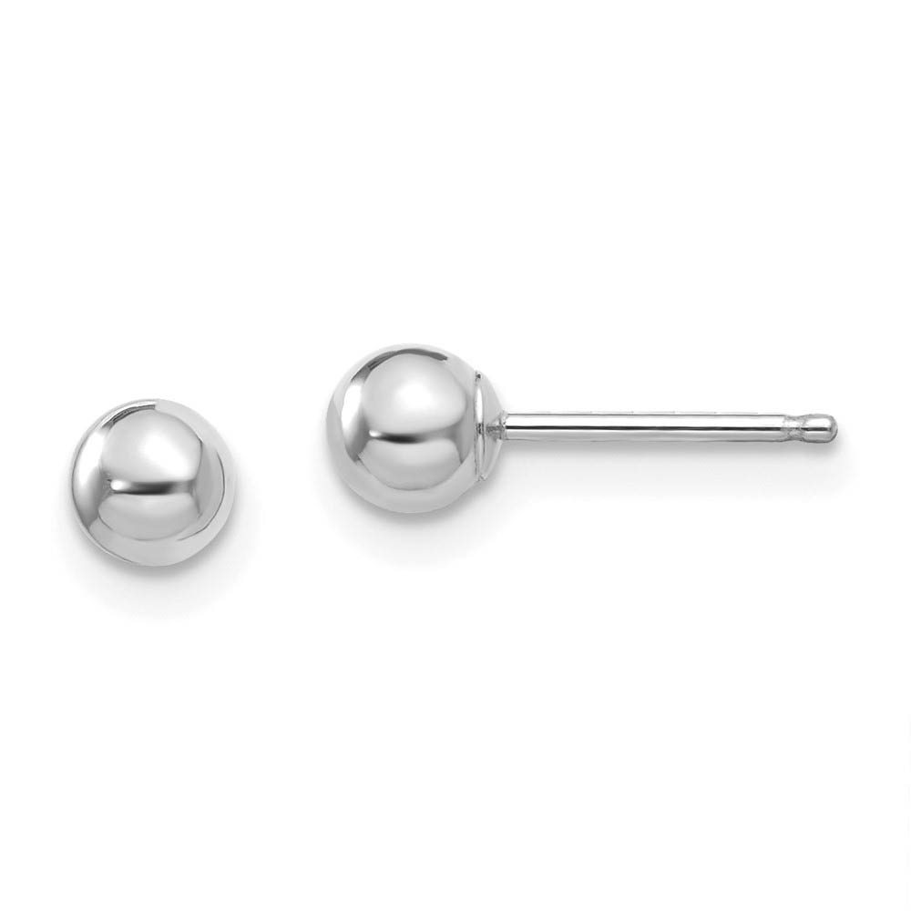 14k White Gold 4mm Polished Ball Silicone Push Back Stud Earrings