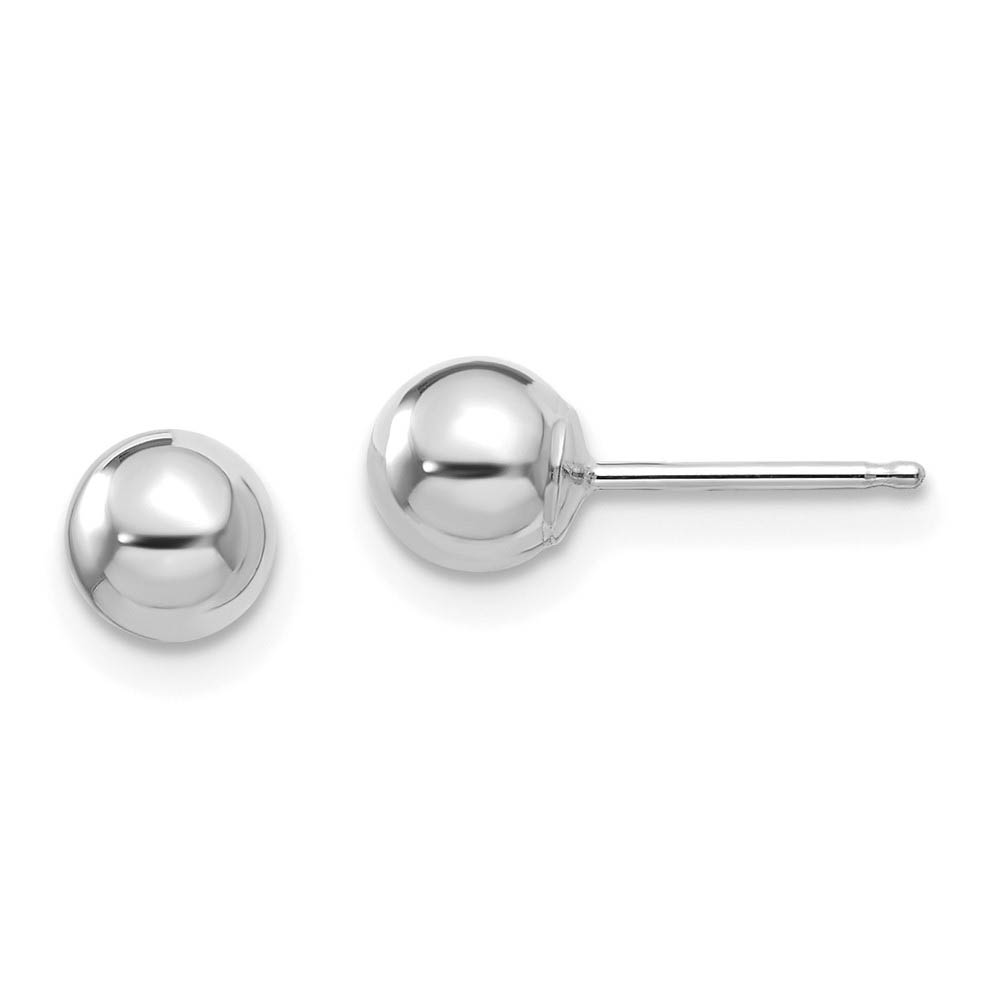 14k White Gold 5mm Polished Ball Silicone Push Back Stud Earrings