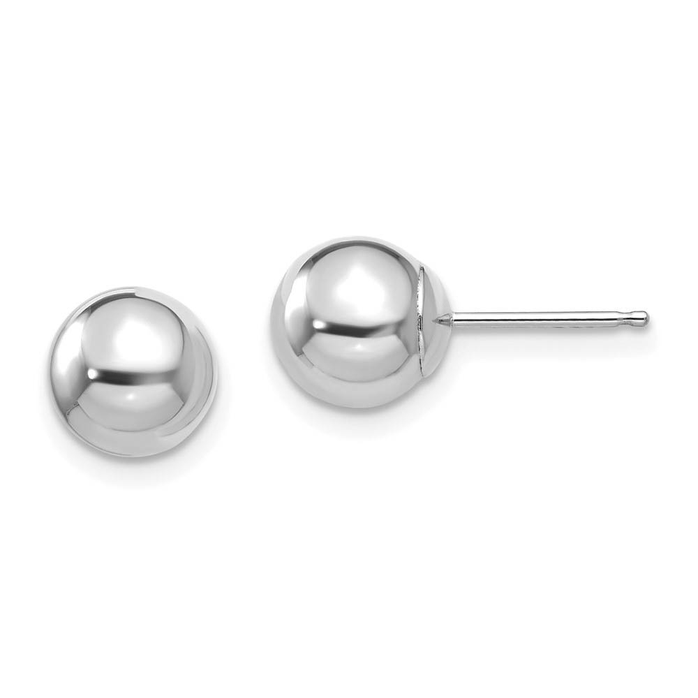 14k White Gold 7mm Polished Ball Silicone Push Back Stud Earrings