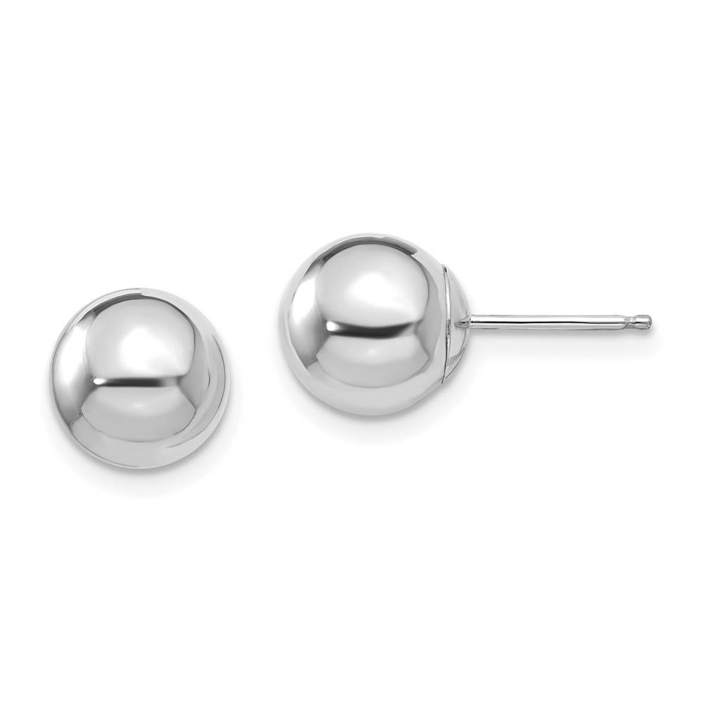 14k White Gold 8mm Polished Ball Silicone Push Back Stud Earrings