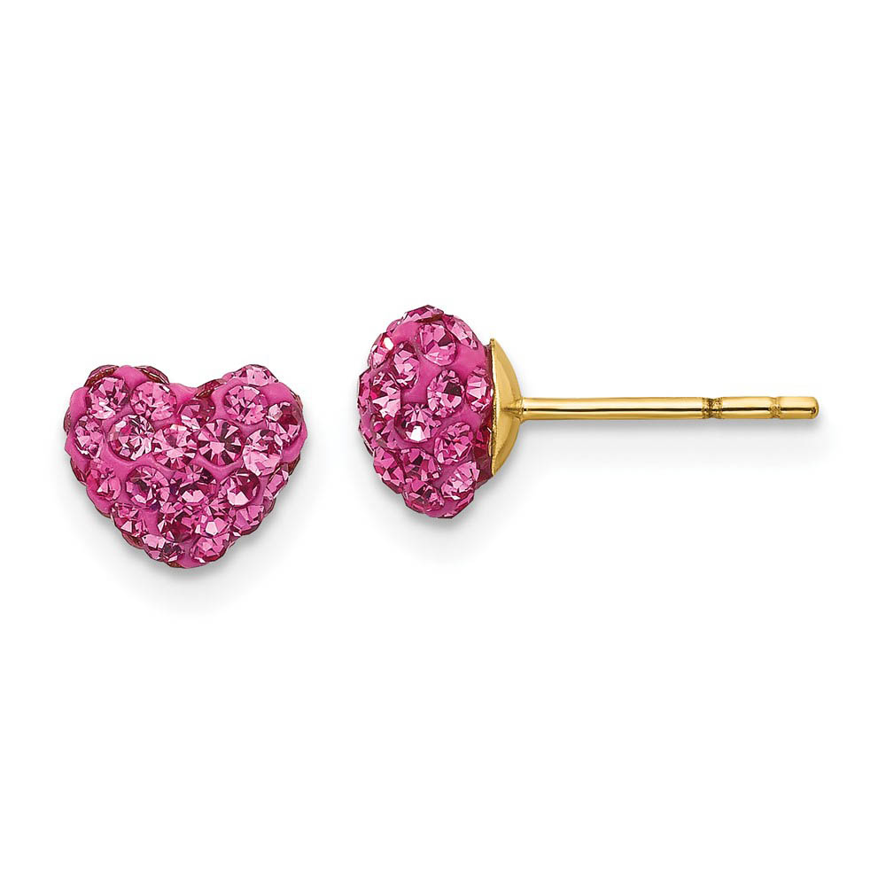 6mm Pink Crystal Heart Earrings with a 14k Yellow Gold Post