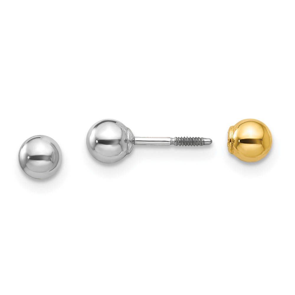 Reversible 4mm Ball Screw Back Earrings in 14k Two-tone Gold