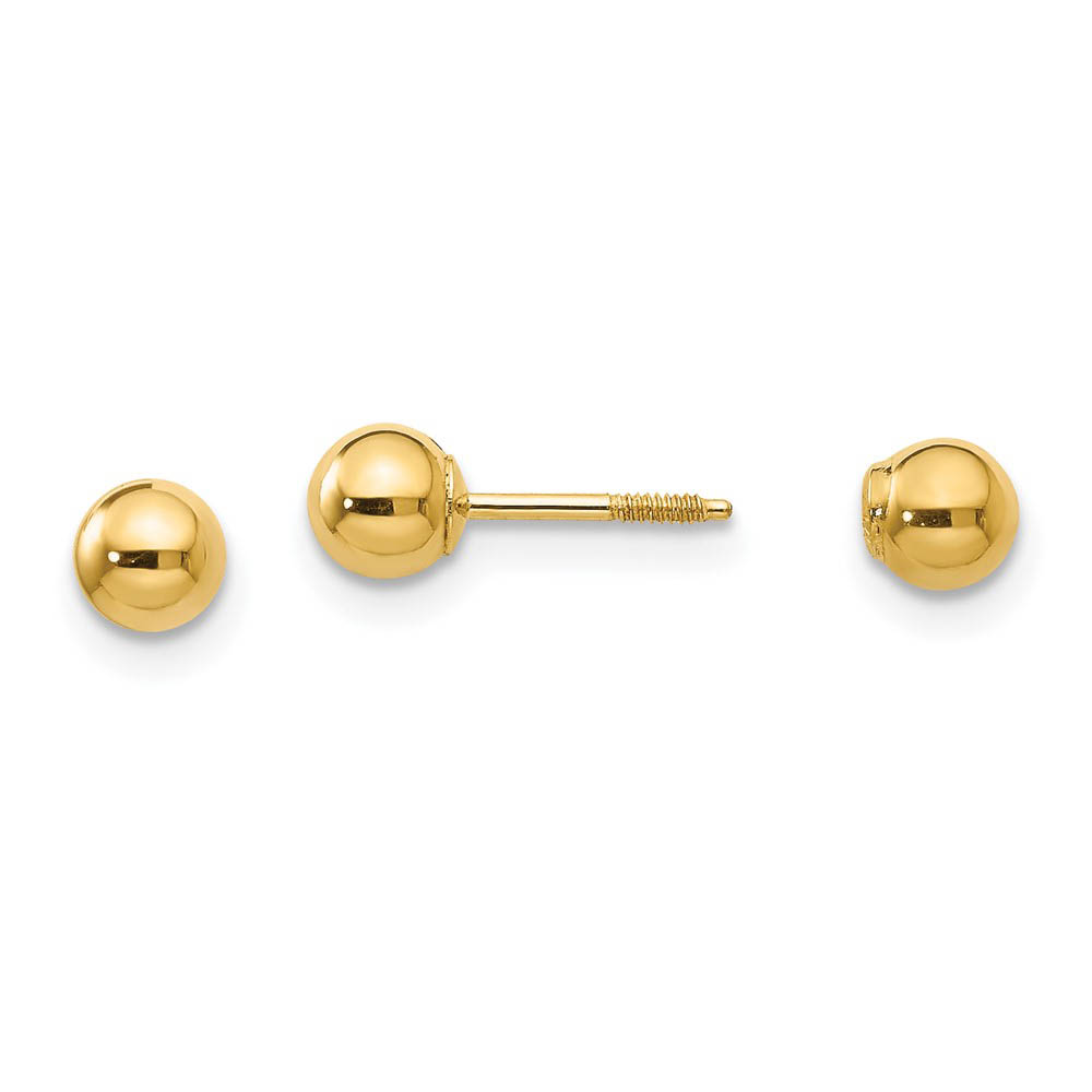 Reversible 4mm Polished Ball Screw Back Earrings in 14k Yellow Gold