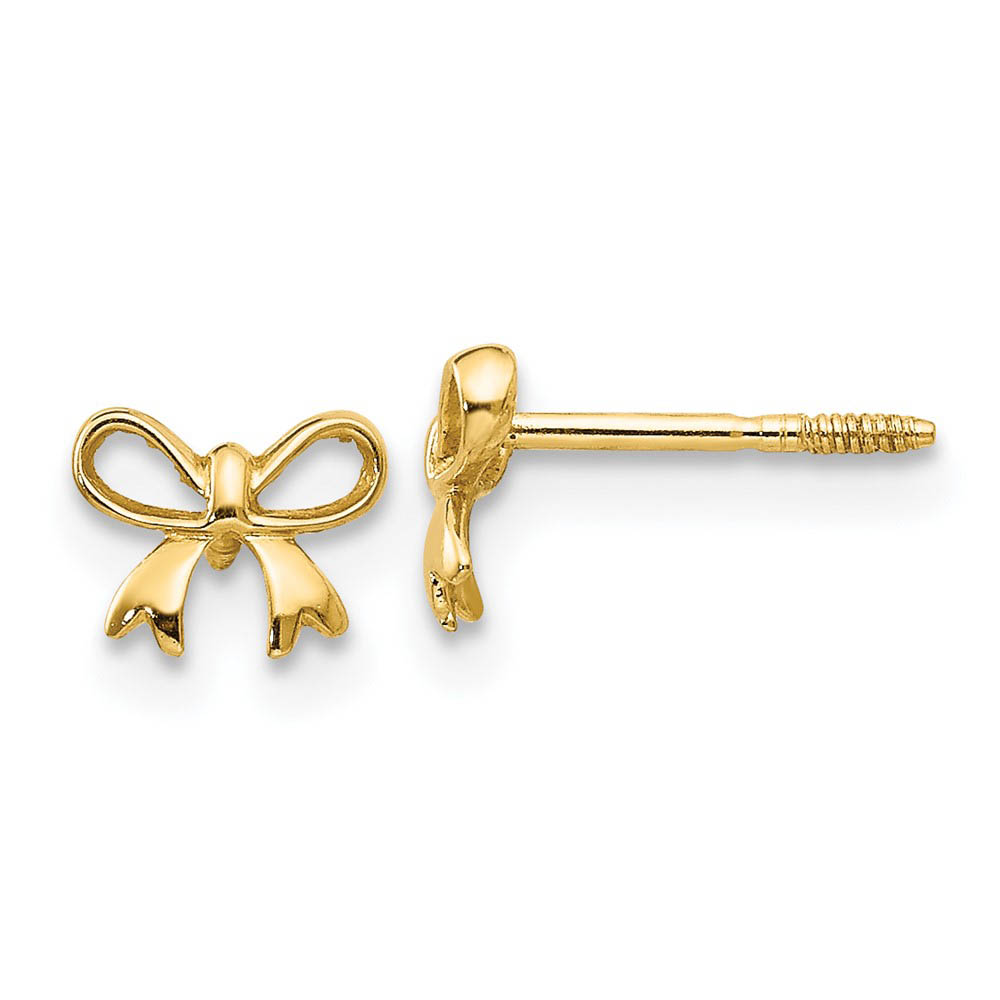 Kids Petite Bow Screw Back Post Earrings in 14k Yellow Gold