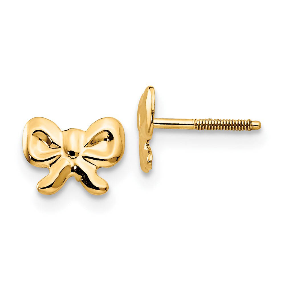 Kids Textured Bows Screw Back Earrings in 14k Yellow Gold