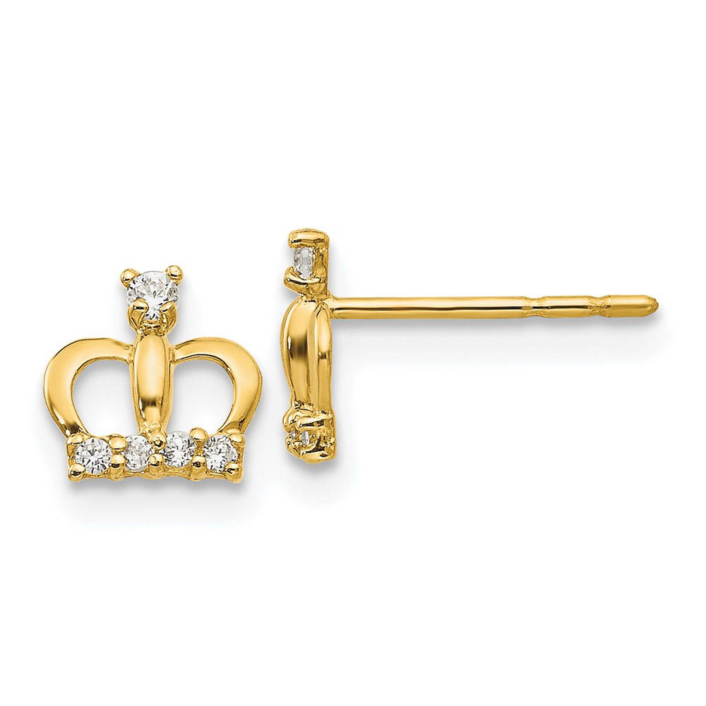 Kids 6mm Cubic Zirconia Crown Post Earrings in 14k Yellow Gold