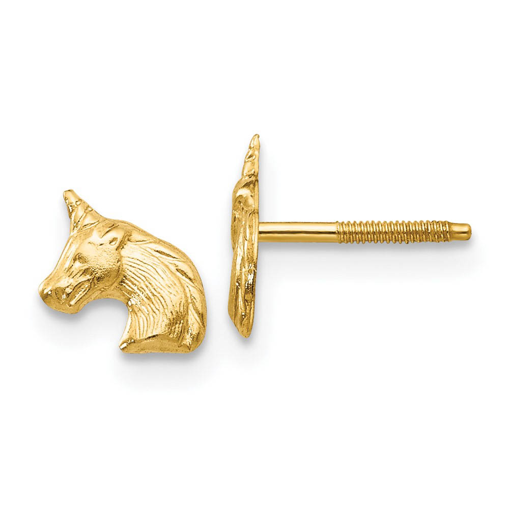 Kids Unicorn Screw Back Post Earrings in 14k Yellow Gold