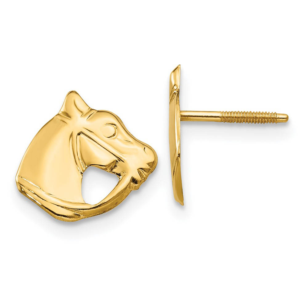 Kids Horse Head Screw Back Post Earrings in 14k Yellow Gold