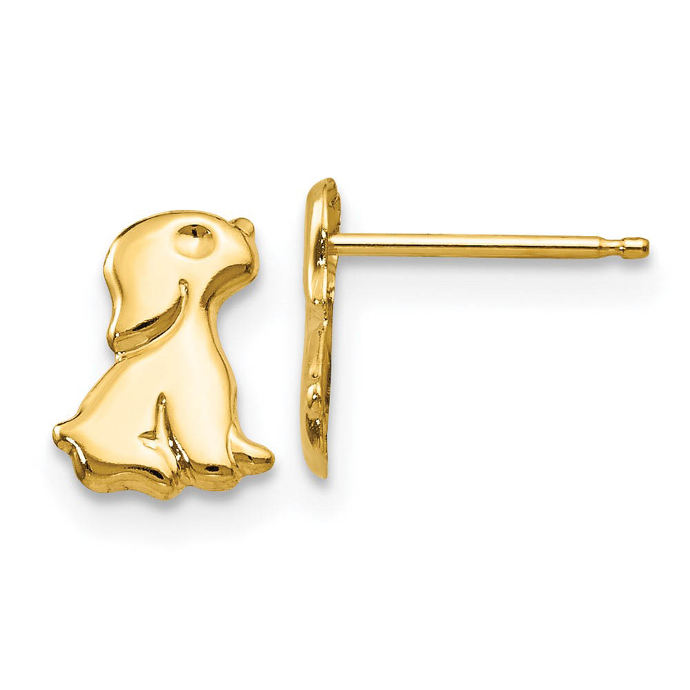 Kids Sitting Dog Friction Back Post Earrings in 14k Yellow Gold