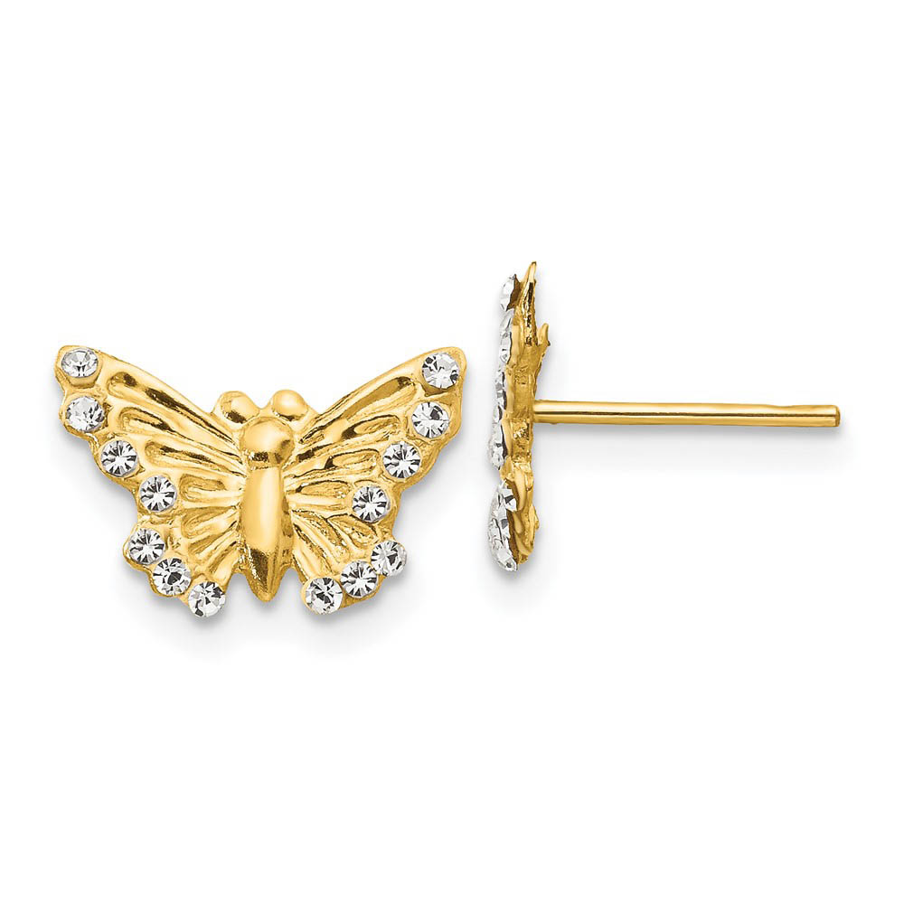 Kids 12mm Cubic Zirconia Textured Butterfly Post Earrings in 14k Gold