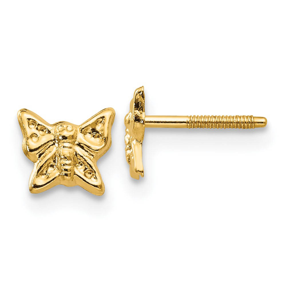 Kids 5mm Butterfly Screw Back Earrings in 14k Yellow Gold