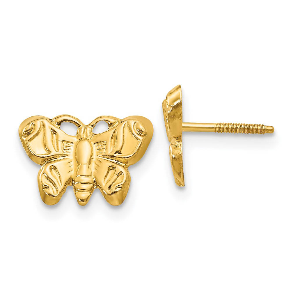 Kids 10mm Butterfly Screw Back Earrings in 14k Yellow Gold