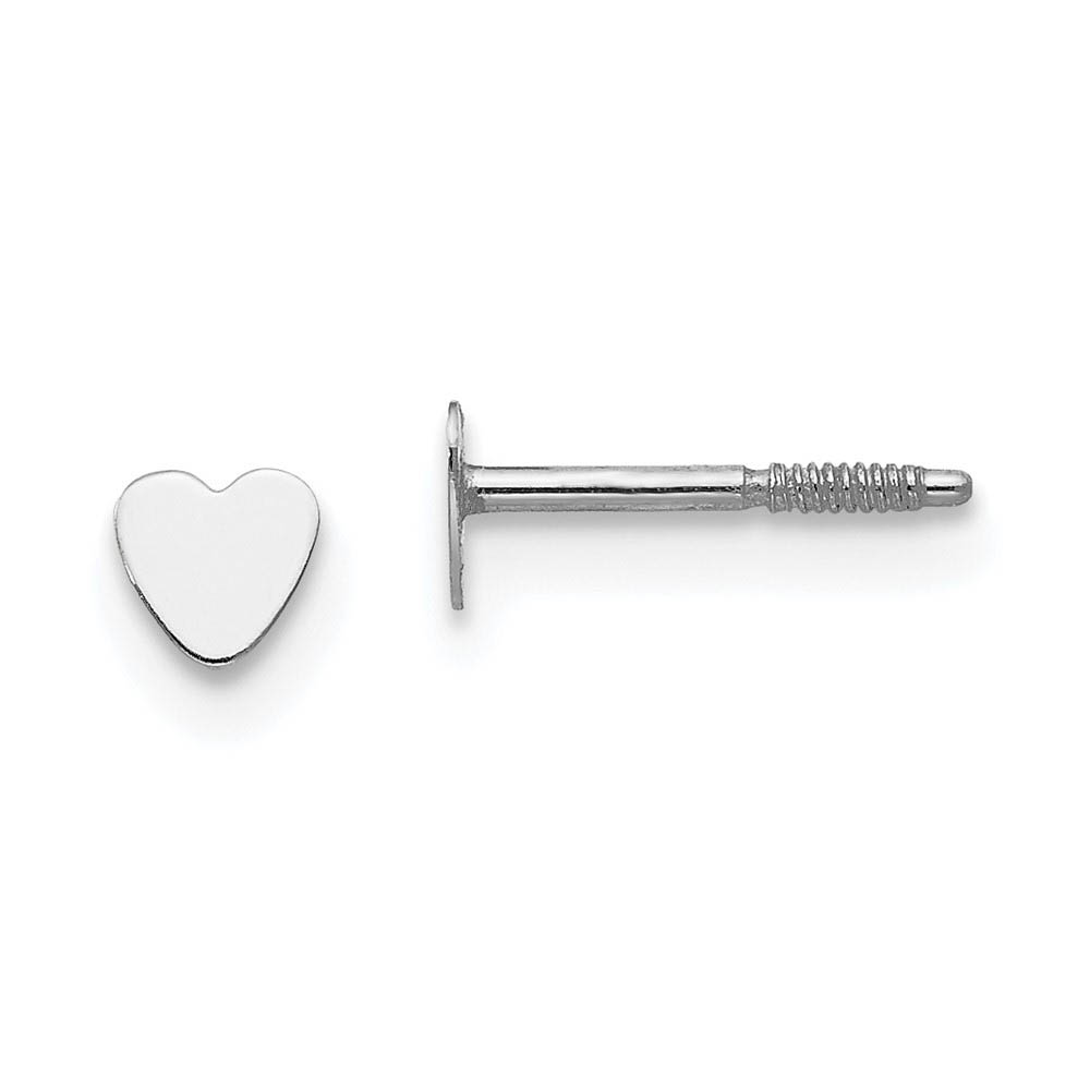 Kids 14k White Gold Tiny 3mm Heart Screw Back Post Earrings