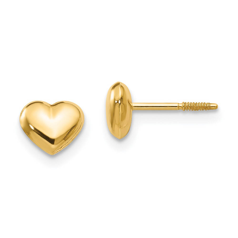 Kids 14k Yellow Gold Small 6mm Puffed Heart Screw Back Post Earrings