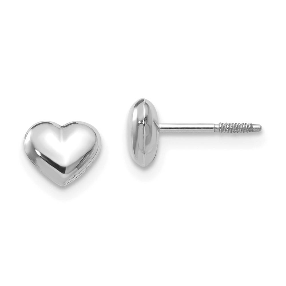 Kids 14k White Gold Small 6mm Puffed Heart Screw Back Post Earrings