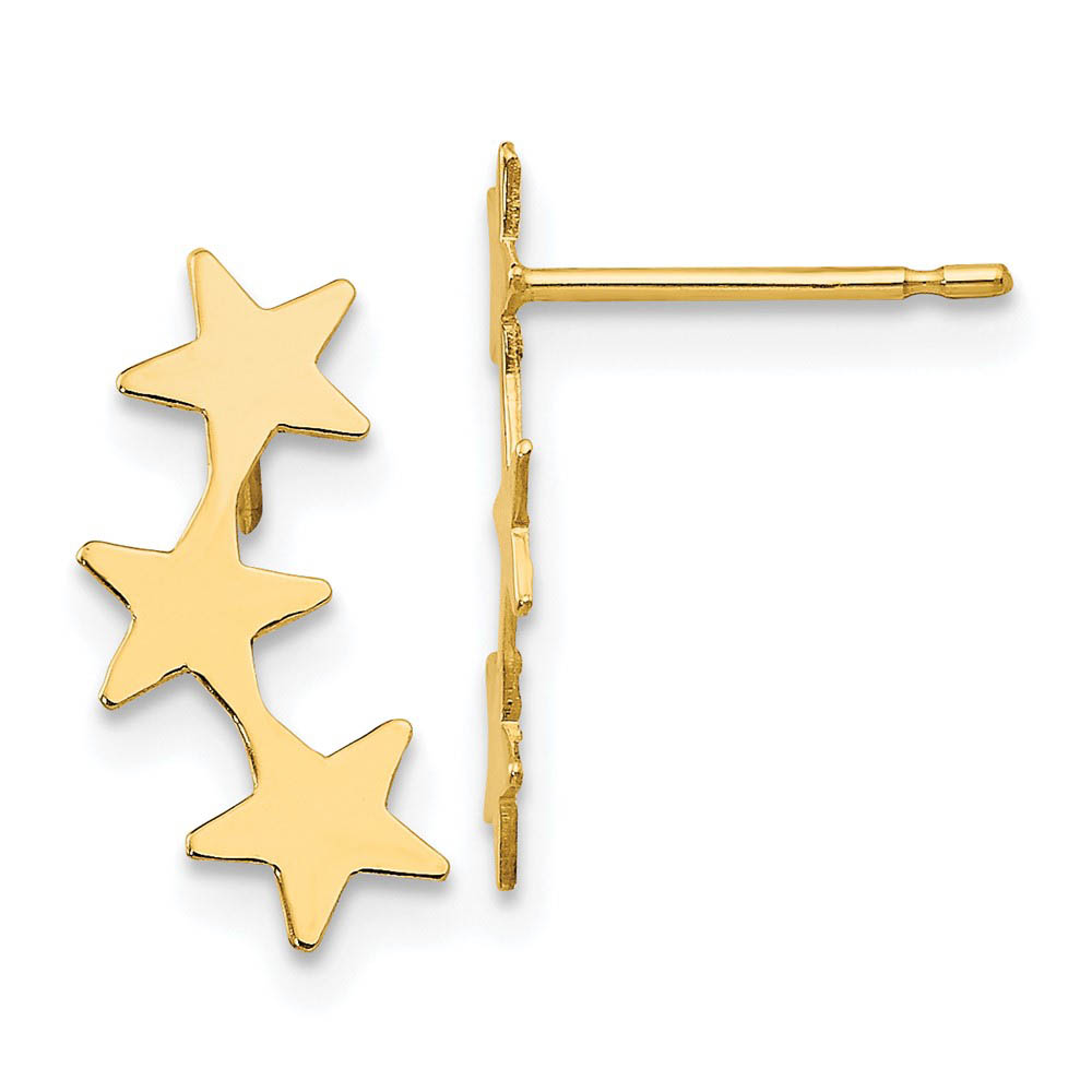 Polished Three Star Post Earrings in 14k Yellow Gold