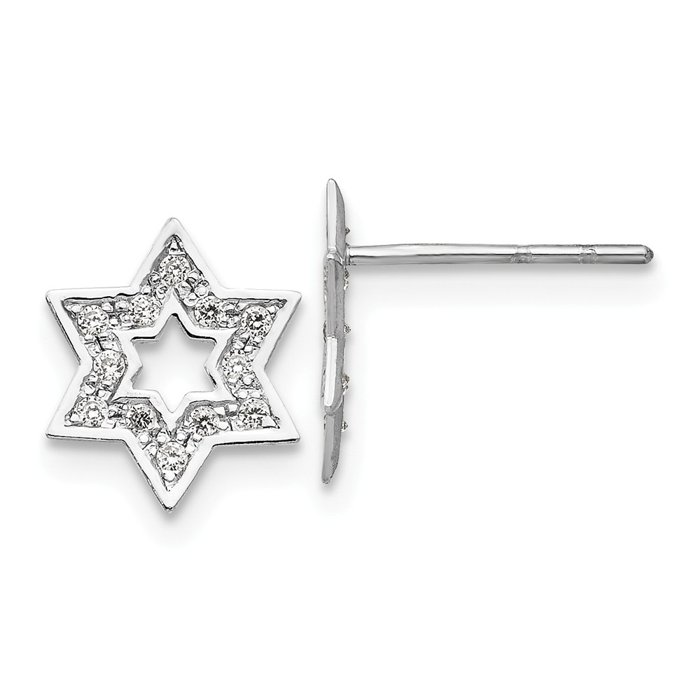 8mm Cubic Zirconia Star of David Post Earrings in 14k White Gold