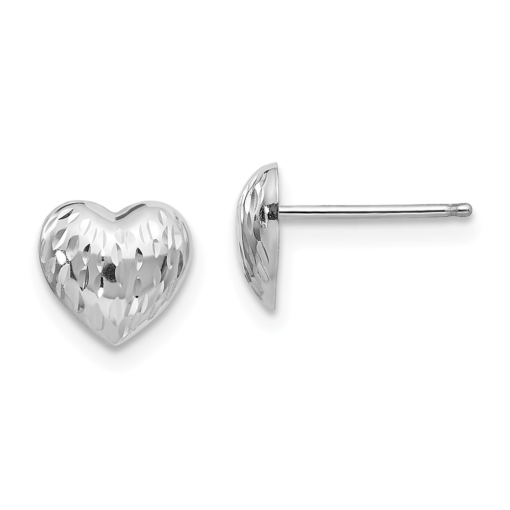 7mm Diamond-Cut Domed Heart Earrings in 14k White Gold