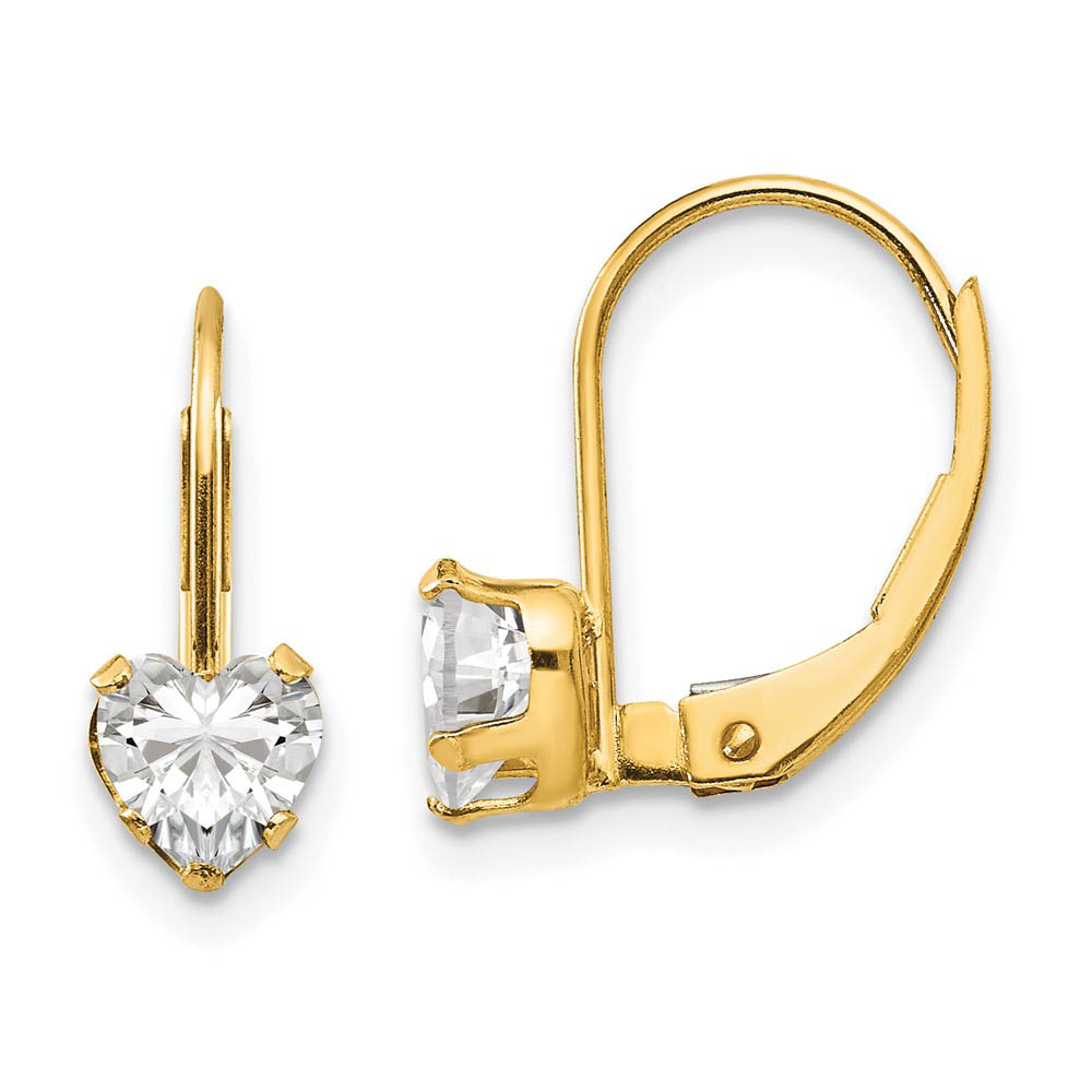 Kids 14k Yellow Gold &amp; Clear CZ 5mm Heart Shaped Lever Back Earrings