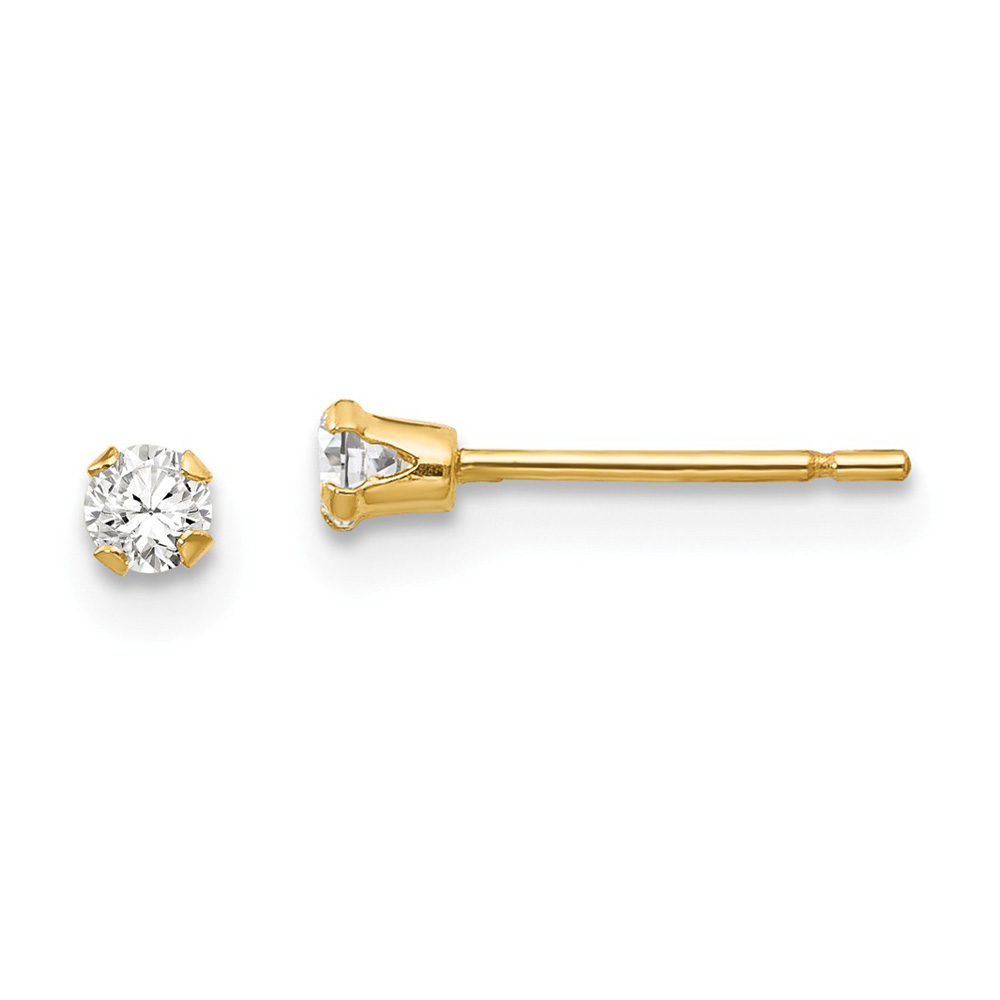 2.75mm Round Cubic Zirconia Stud Earrings in 14k Yellow Gold