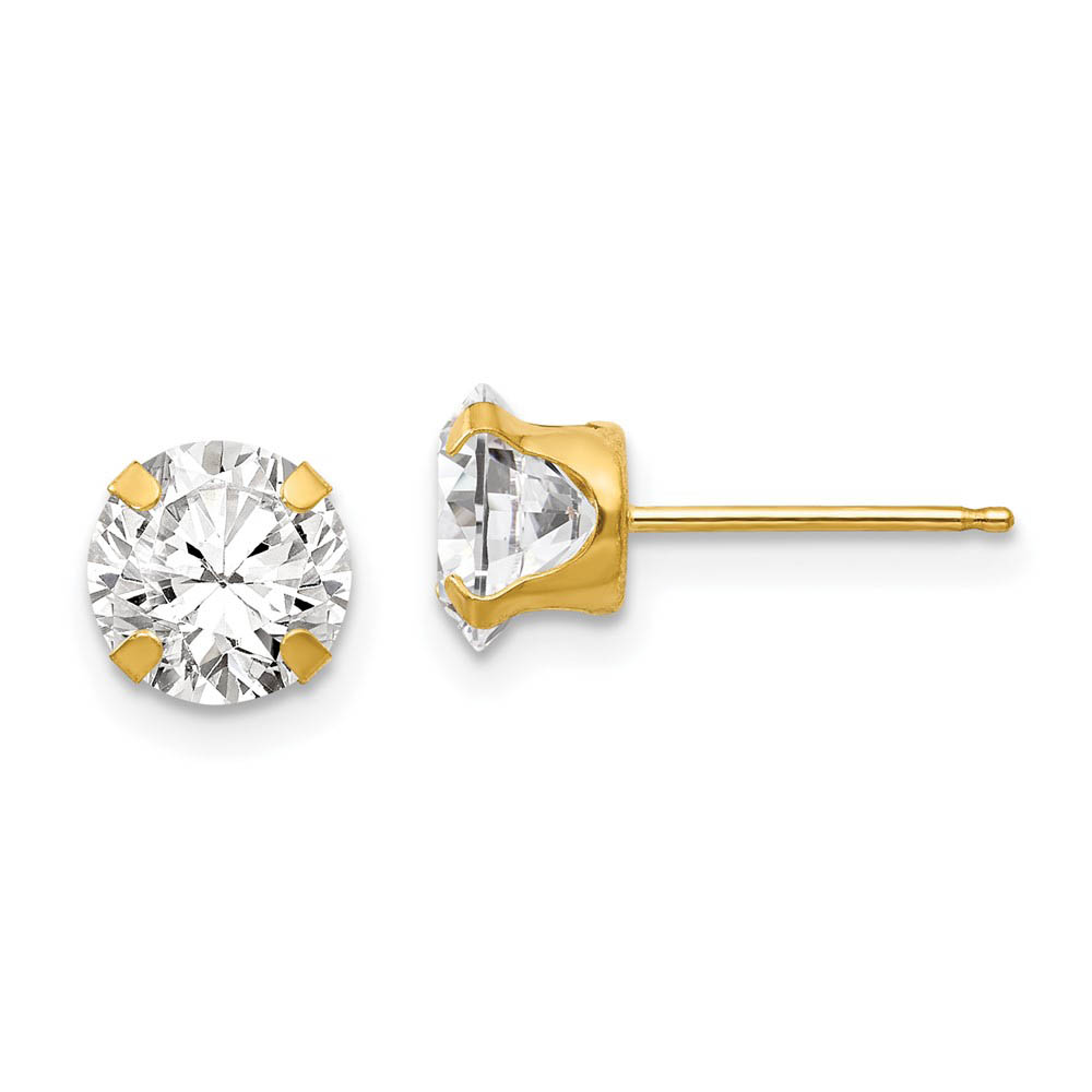 6.5mm Round Cubic Zirconia Stud Earrings in 14k Yellow Gold