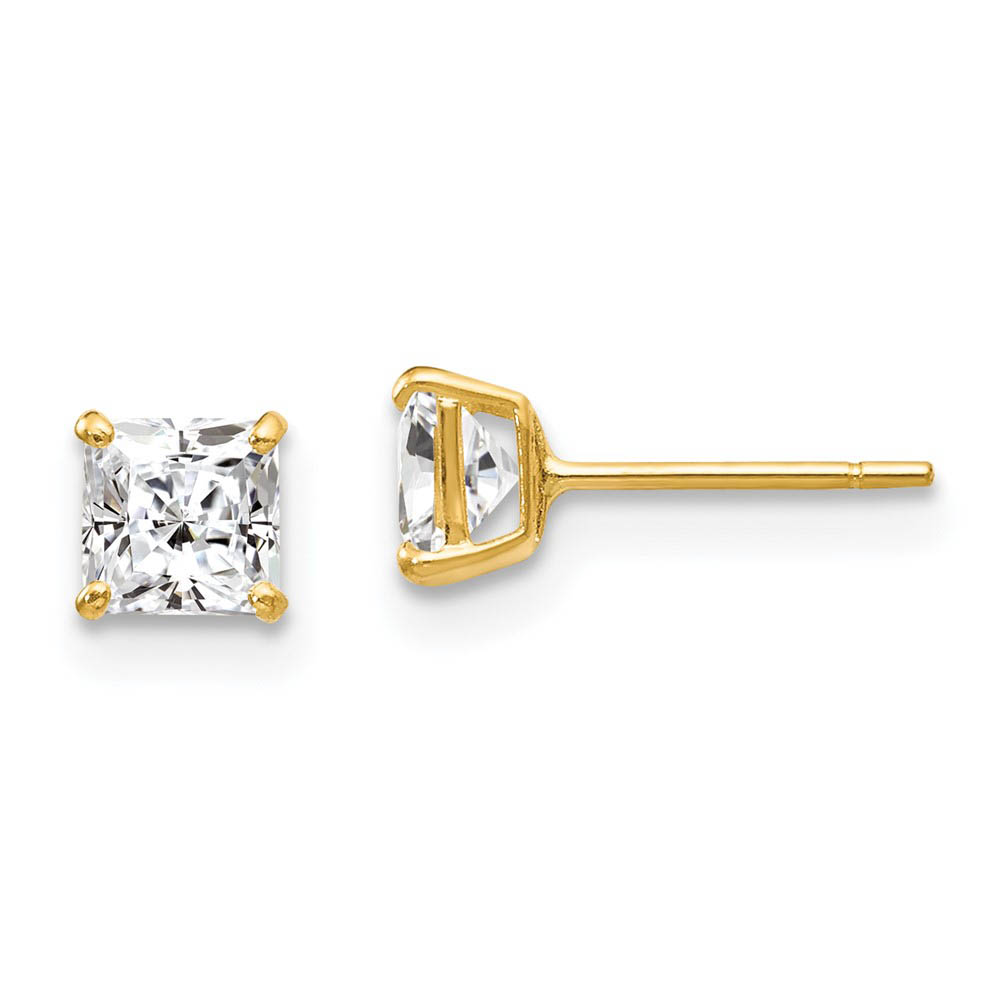 4mm Princess Cubic Zirconia Stud Earrings in 14k Yellow Gold