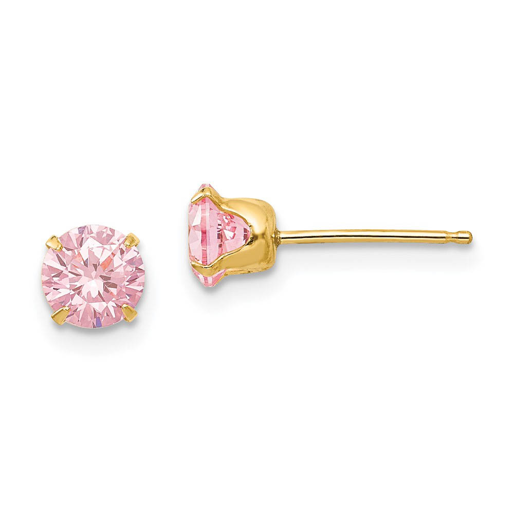 5mm Pink Cubic Zirconia Stud Earrings in 14k Yellow Gold