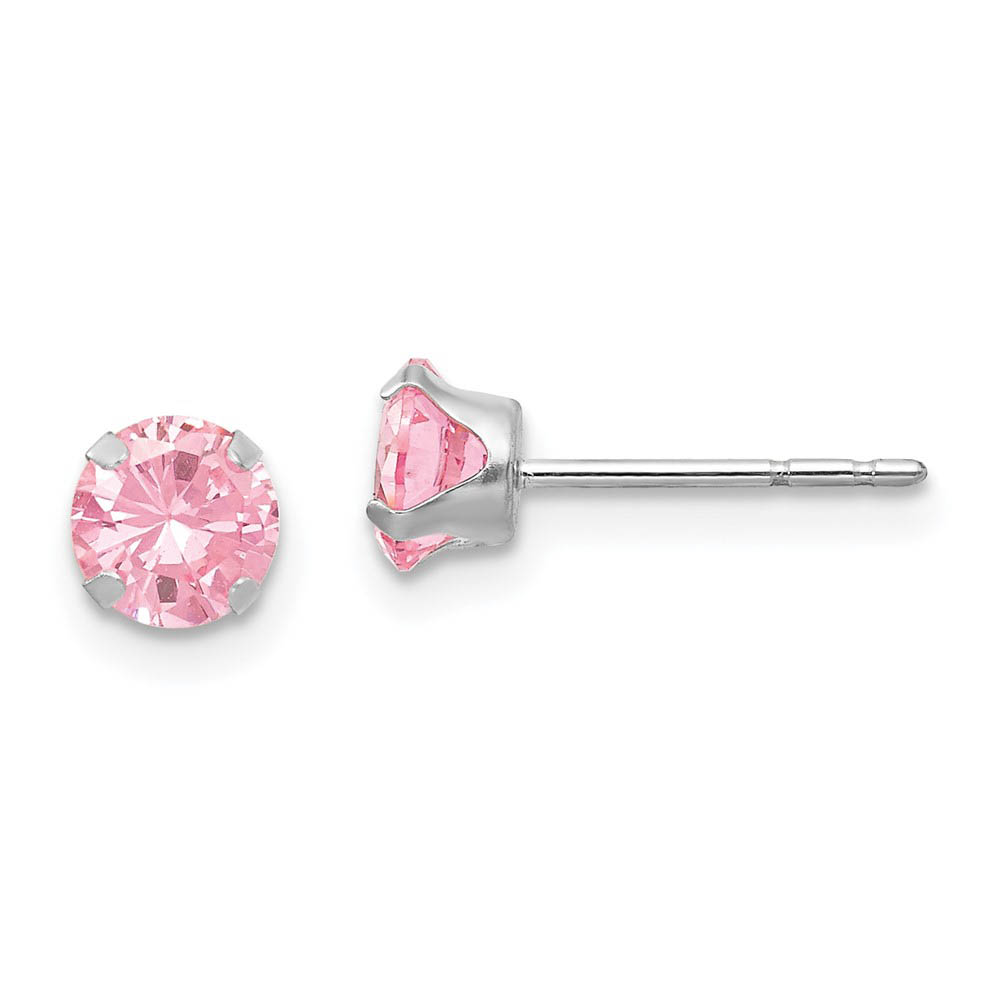 5mm Pink Cubic Zirconia Stud Earrings in 14k White Gold