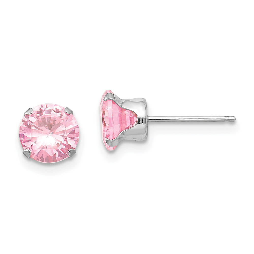 6.5mm Pink Cubic Zirconia Stud Earrings in 14k White Gold