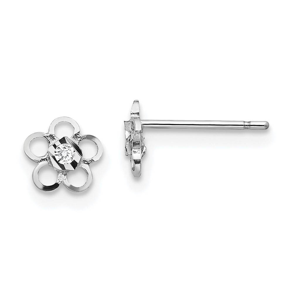 Kids 14k White Gold &amp; CZ 6mm Flower Post Earrings