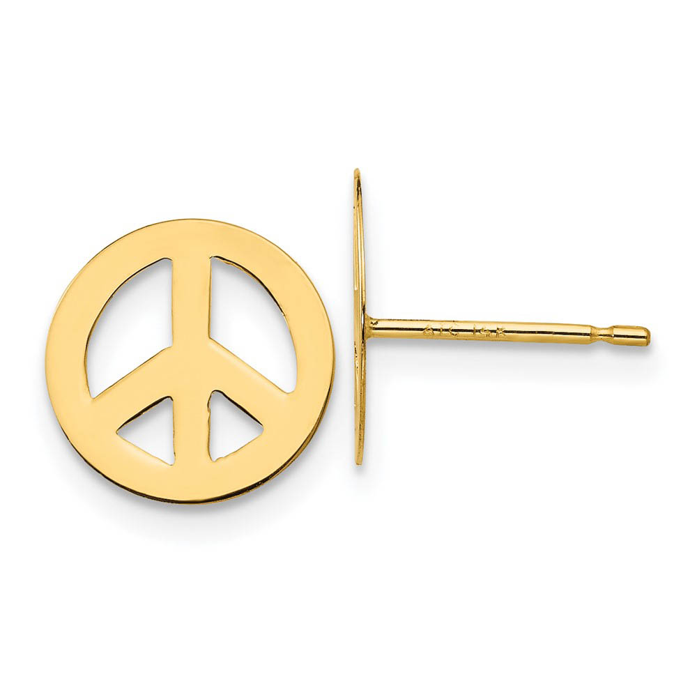 10mm Peace Sign Post Earrings in 14k Yellow Gold