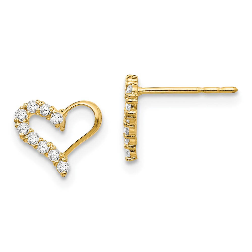 Kids Cubic Zirconia Open Heart Post Earrings in 14k Yellow Gold